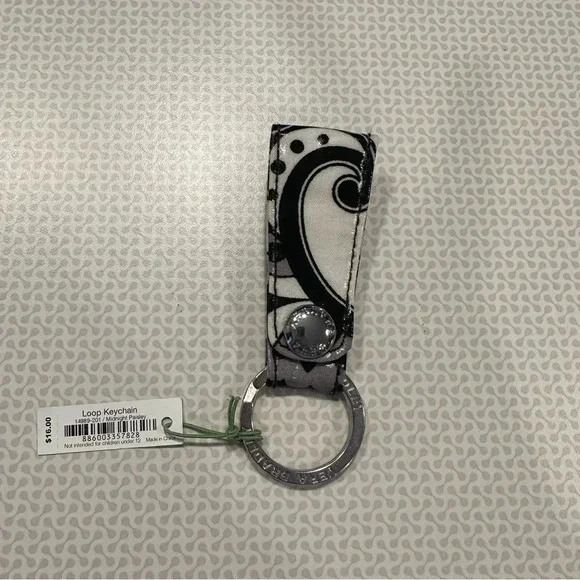 Vera Bradley Black & White Midnight Paisley Loop Keychain - Chic and Functional - Picture 2 of 2